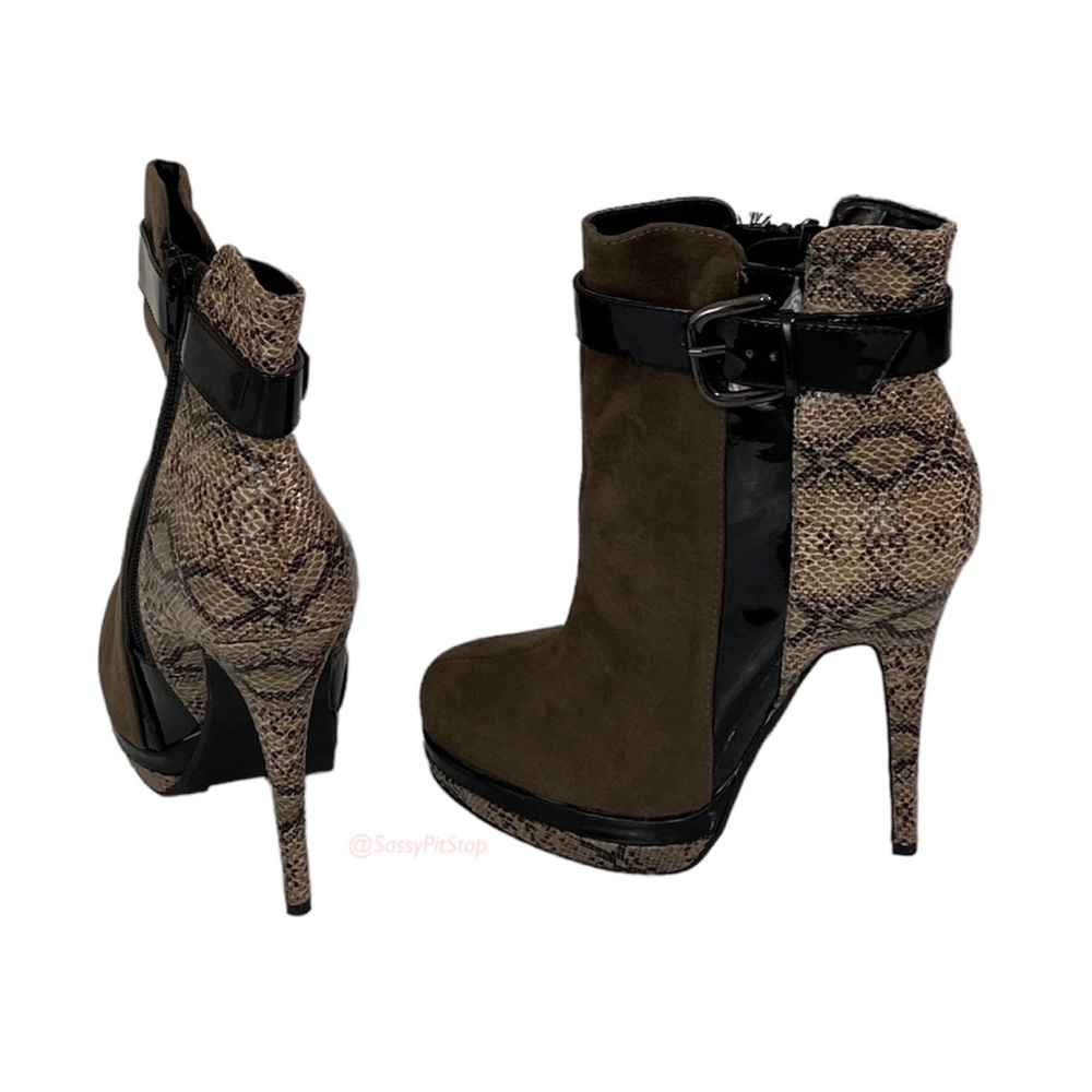 Call It Spring Faux Snakeskin Leather Suede Ankle Boots Stiletto Booties